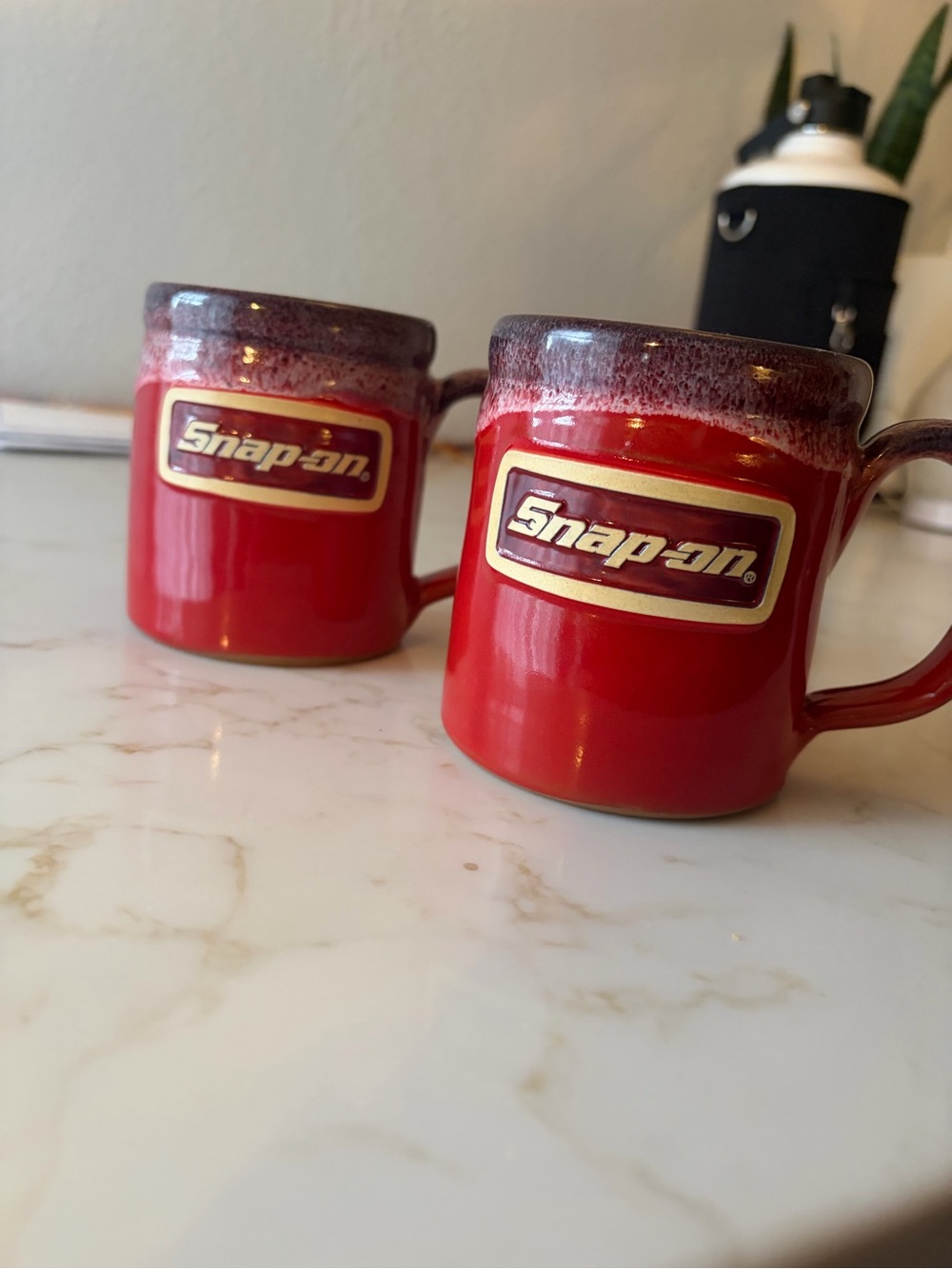 Limited Edition Snap Red Ceramic Mugs with Gold Logo Accent